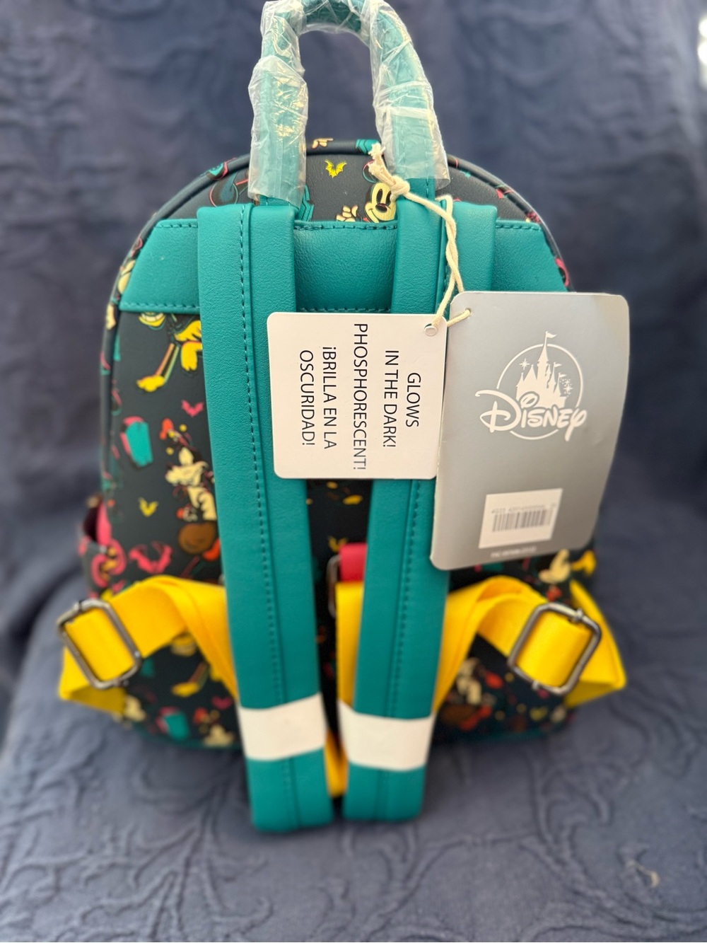 Loungefly Neon Pumpkin Mickey Kids Mini Backpack - Teal, Hot Pink, Yellow, Black - Picture 5 of 6